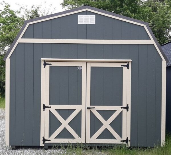 Model 9675 12x16 Avocado with Black Bear Beige Trim & Burnished Slate Metal Roof Lofted Barn - Image 2