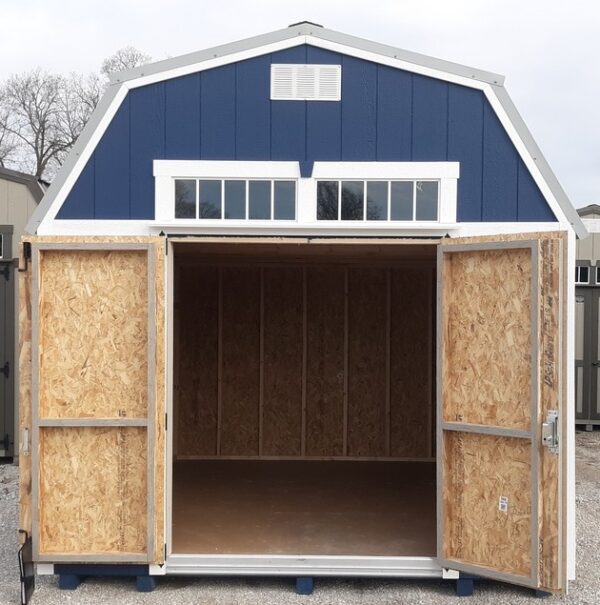 Model 10087 10x12 Navy with White Trim & Old Town Grey Metal Roof Lofted Barn - Image 3