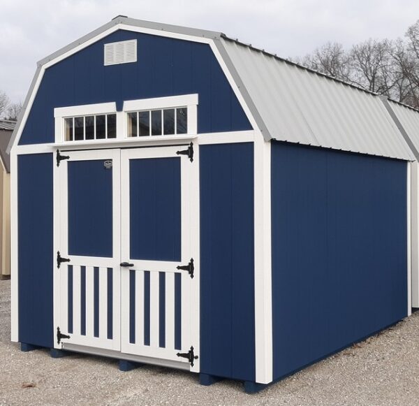 Model 10087 10x12 Navy with White Trim & Old Town Grey Metal Roof Lofted Barn - Image 2