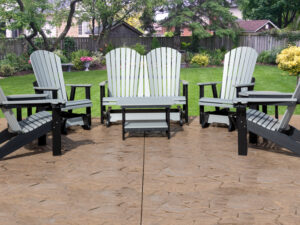 1 - Double Glider + 2 - Single Gliders + 2 Adirondacks + 2 - End Tables + 1 - Coffee Table in Light Gray/Black - F3413