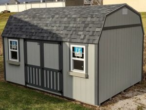 Model 10425 12x16 Light Gray with Dark Gray Trim & Estate Gray Shingle Roof Lofted Garden Shed