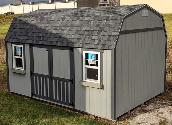 Model 10425 12x16 Light Gray with Dark Gray Trim & Estate Gray Shingle Roof Lofted Garden Shed