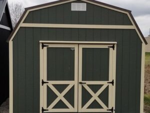 Model 10025 12x16 Avocado with Black Bear Beige Trim & Burnished Slate Metal Roof Lofted Barn