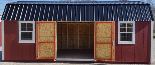 Model 10098 12 x 24 Red with White Trim & Black Metal Roof Lofted Garden Shed - Image 2