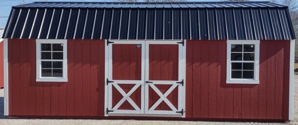 Model 10098 12 x 24 Red with White Trim & Black Metal Roof Lofted Garden Shed