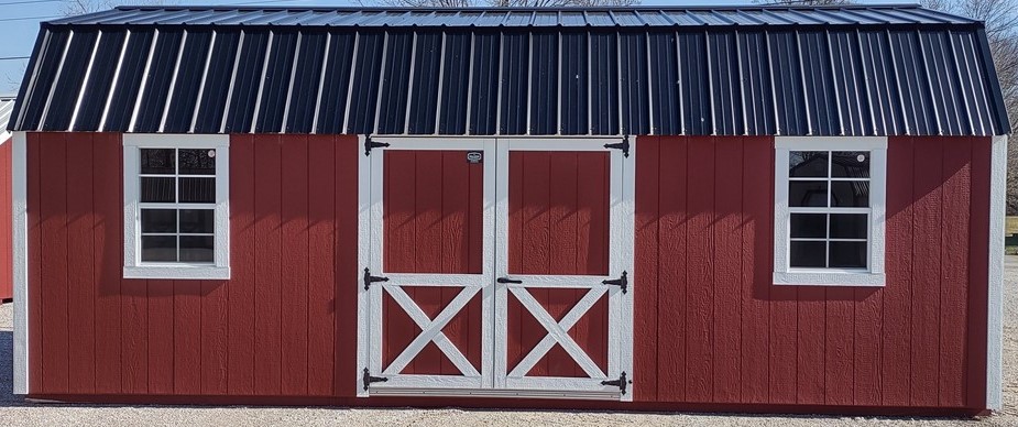 Model 10098 12 x 24 Red with White Trim & Black Metal Roof Lofted Garden Shed