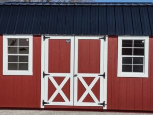 Model 10132 10 x 16 Red with White Trim & Black Metal Roof Lofted Garden Shed