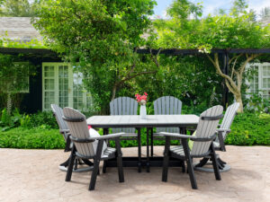 1 - 44x72 Dining Table + 4 Stationary Chairs + 2 Swivel Rockers in Light Gray/Black - T3449