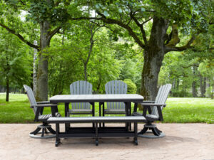 1 44x72 Dining Table + 2 Stationary Chairs + 2 Swivel Rockers + 1 66" Bench in Light Gray/Black - T3450