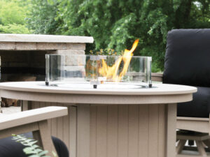 Donoma 44 Inch Fire Pit in Weatherwood with a 20-R Round Glass Wind Guard