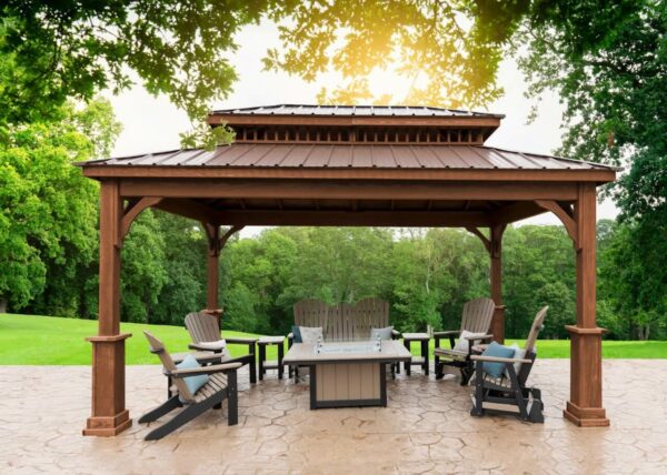 pavilion on a stone patio