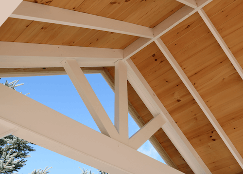 Wellington Painted rafters with clear sealed sheathing