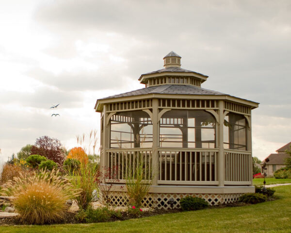 14' Lexington Clay Vinyl gazebo with Classic Roof, American Rail & EZE Breeze Windows