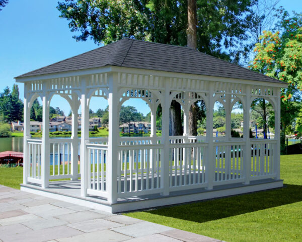 10x16 ft Augusta White Vinyl gazebo with Regular Roof & American Rail