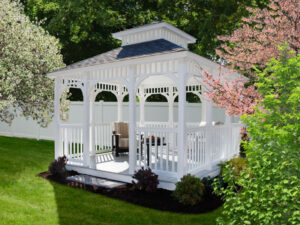 12x12 ft Augusta White Vinyl gazebo with Classic Roof and American Rail
