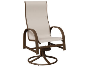 Murphy High Back Sling Swivel Rocker Dining Chair with the Aluminum Color Mesquite Wood Vein & Fabric Augustine Oyster &