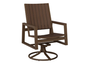 Vida Poly Swivel Rocker Dining Chair with the Top Color Natural Finish: Brazilian Walnut & Aluminum Color Mesquite Wood Vein &