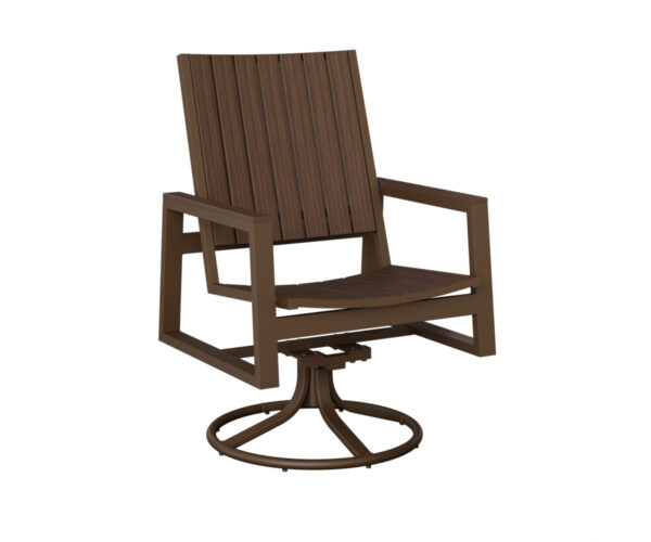 Vida Poly Swivel Rocker Dining Chair with the Top Color Natural Finish: Brazilian Walnut & Aluminum Color Mesquite Wood Vein &