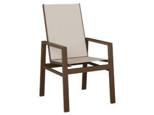 Vida High Back Sling Dining Chair with the Aluminum Color Mesquite Wood Vein & Fabric Augustine Oyster & Arm Color None