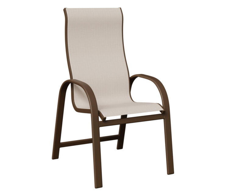 Murphy High Back Sling Dining Chair with the Aluminum Color Mesquite Wood Vein & Fabric Augustine Oyster &