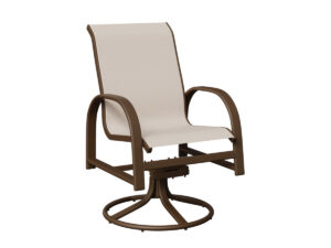 Murphy Sling Swivel Rocker Dining Chair with the Aluminum Color Mesquite Wood Vein & Fabric Augustine Oyster &
