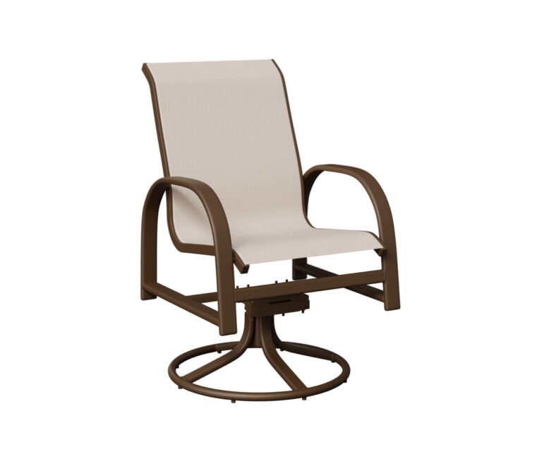 Murphy Sling Swivel Rocker Dining Chair with the Aluminum Color Mesquite Wood Vein & Fabric Augustine Oyster &