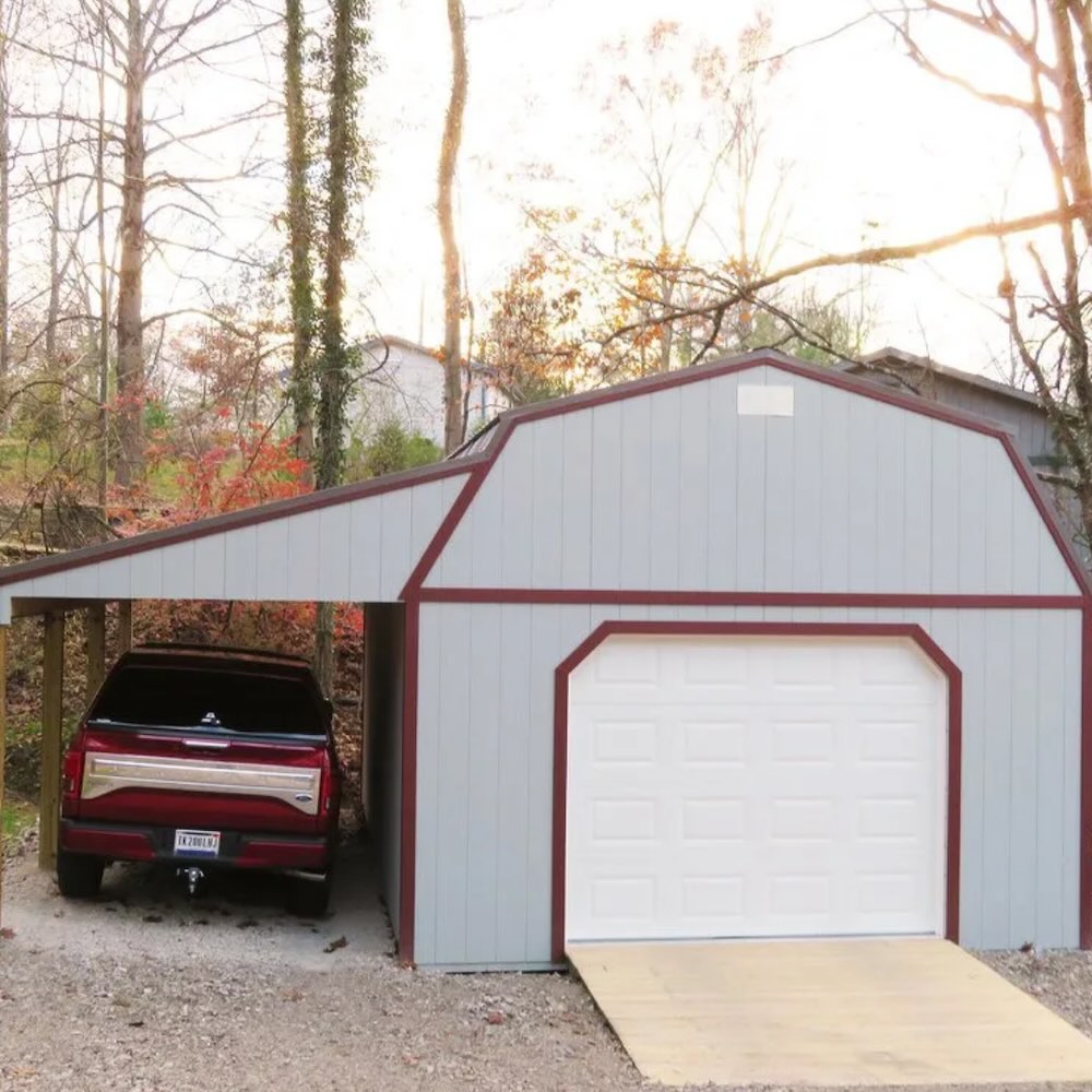 grey garage with carport by millers mini barns