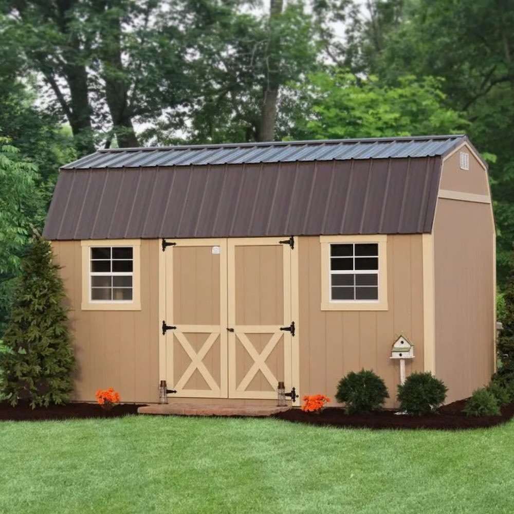 tan storage sheds by millers mini barns
