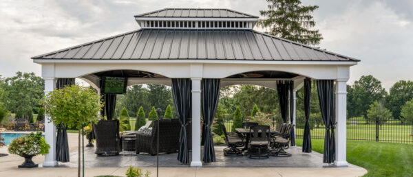 18x24 White Vinyl Victoria Pavilion Square Vinyl Posts and arched beams
