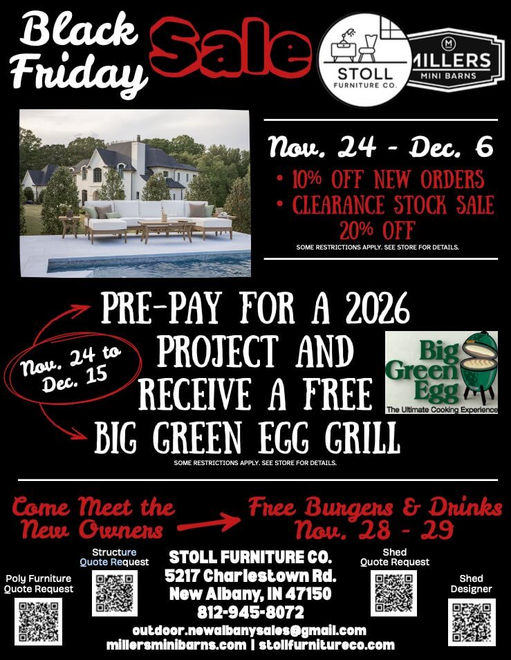 stoll furniture and millers mini barns logo Black Friday