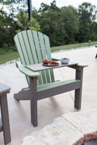 Comfo Adirondack in Sage on Coastal Gray. Coastal Gray HDPE Food Tray