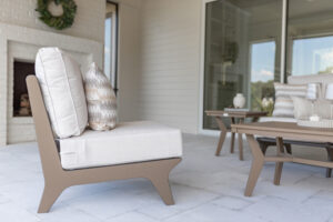 Hartley Club Chairs and Sofa in Clay. Mayhew Rectangular Coffee Table and End Tables in Weatherwood (2)