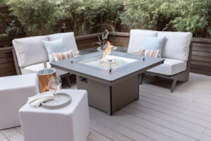 Holland Loveseats and Numa in Clay. Lily Hive Poufs (3)