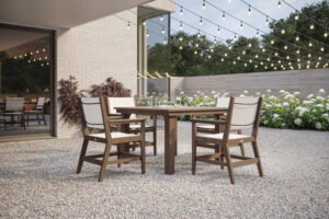 Mayhew Sling Chairs and Square Homestead Table in Antique Mahogany. Sling in White