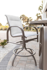 Murphy Bar Height Padded Sling Swivel Chairs in Clay, sling in Sailing Salt