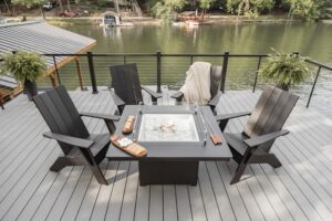 Nordic Adirondacks around Numa Firepit in Matte Black with Black Hammer Top 2