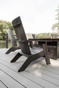 Nordic Adirondacks around Numa Firepit in Matte Black with Black Hammer Top 3