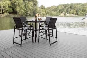 Murphy 42” Round Bar Table in Black with Murphy Stationary Bar Poly Chairs in Black with Black poly 3