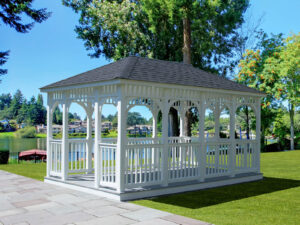 Vinyl Rectangular 10x16 Augusta, White Vinyl, Regular Roof, American Rail