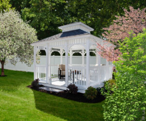 Vinyl Rectangular 12x12 Augusta, White Vinyl, Classic Roof, American Rail