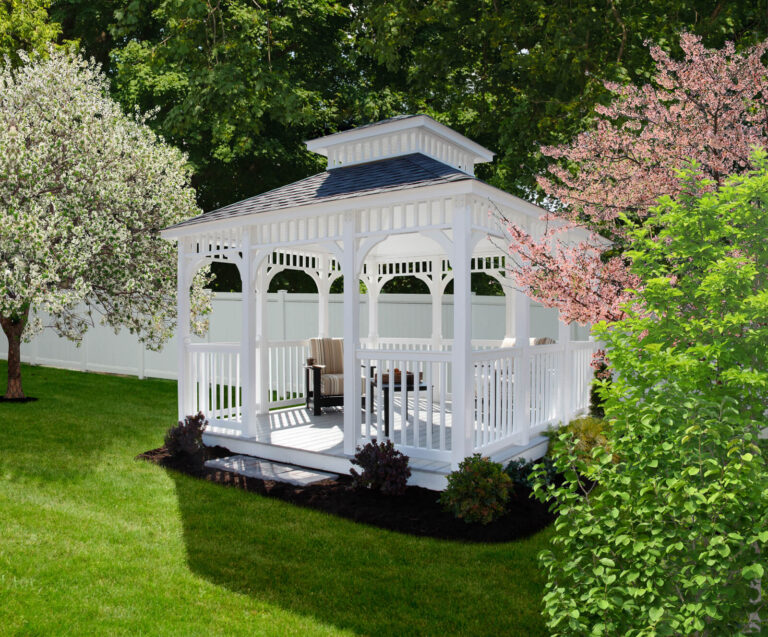 Vinyl Rectangular 12x12 Augusta, White Vinyl, Classic Roof, American Rail