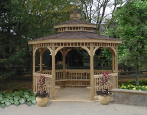 Wood Octagon 12 Monticello, Treated Wood, Classic Roof, American Rail