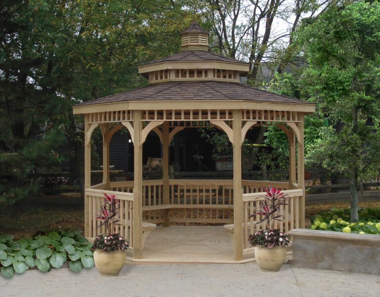Wood Octagon 12 Monticello, Treated Wood, Classic Roof, American Rail