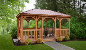 Wood Rectangular 10x16 Madison, Treated Wood, Cedartone Stain, Regular Roof, American Rail