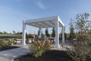 Porter Cellular PVC Pergola with shade slats and lattice